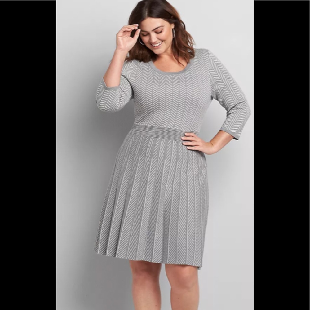 Lane Bryant Fit n Flare Gray Sweater Dress